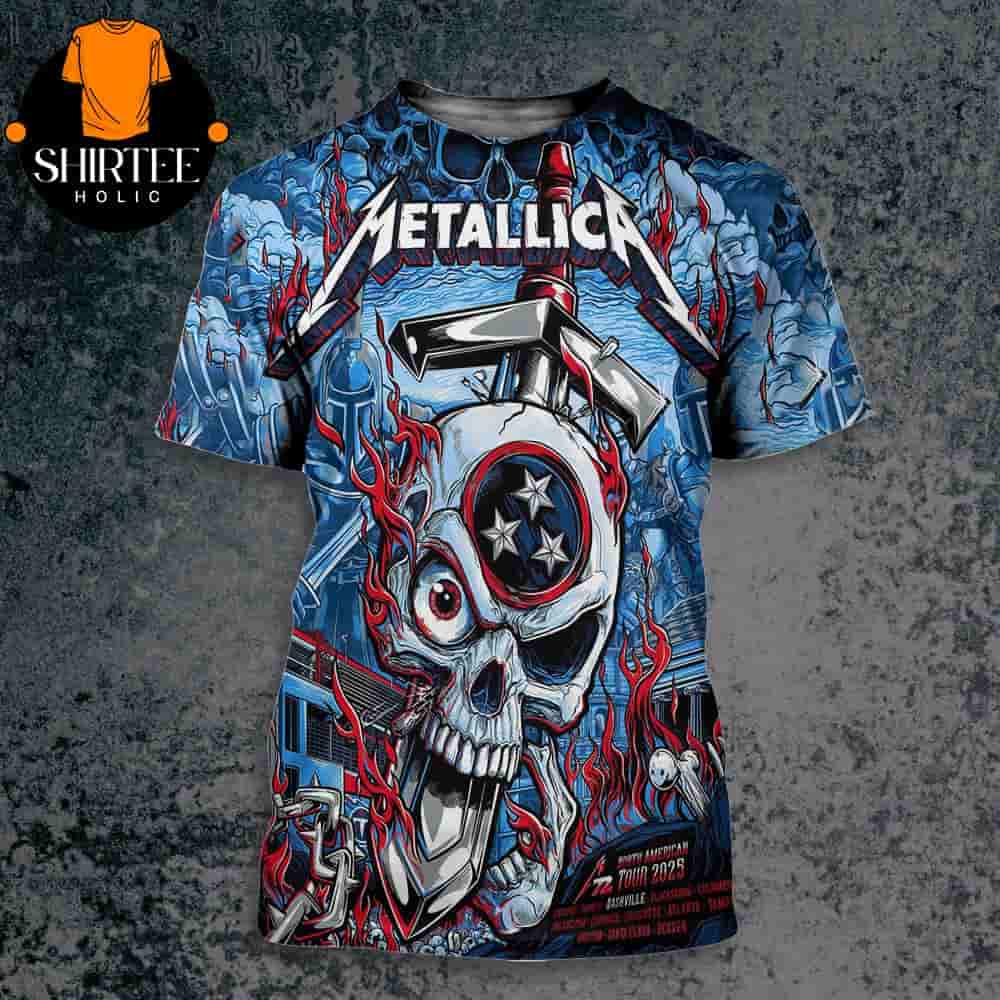 Metallica M72 North American Tour 2025 Event Pop Up Merch Poster At Nashville On April 30th And May 3rd All Over Print Shirt Metallica M72 North American Tour 2025 Event Pop Up Merch Poster At Nashville On April 30th And May 3rd All Over Print Shirt