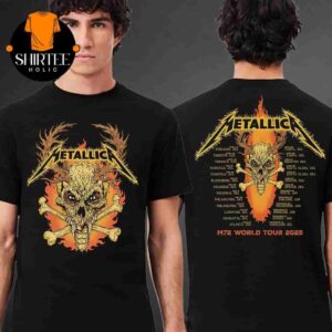 Metallica M72 World Tour 2025 Fire Skull Places List Merch At Pop Up Store Two Sides Classic T-Shirt