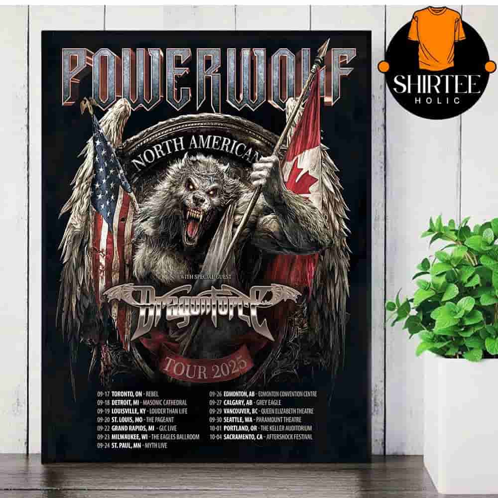 Powerwolf Poster For North America Tour 2025 With Dragonforce Dates And Places List Wall Decor Poster Canvas Powerwolf Poster For North America Tour 2025 With Dragonforce Dates And Places List Wall Decor Poster Canvas