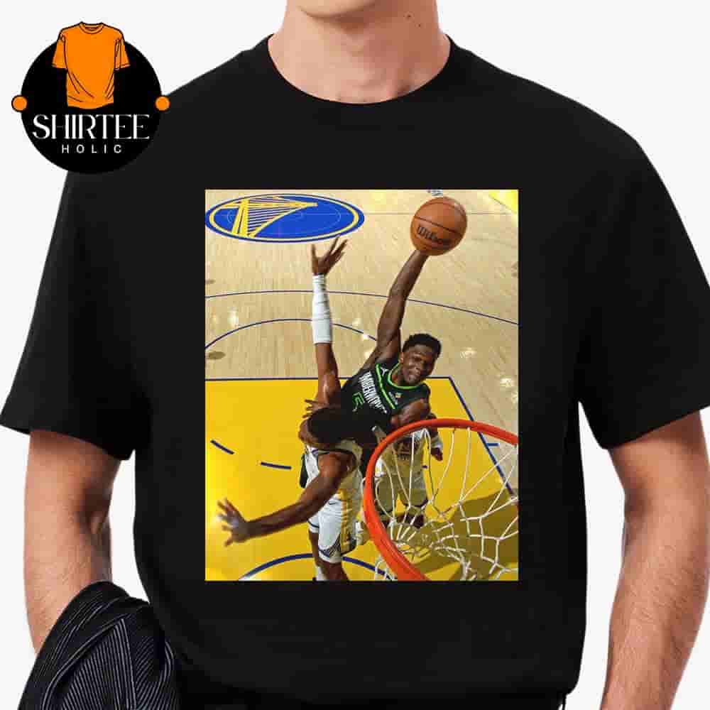 Anthony Edwards Posterize Dunk On Kevon Looney In Win Game Of Wolves Against Warriors NBA Playoffs 2024-2025 Classic T-Shirt Anthony Edwards Posterize Dunk On Kevon Looney In Win Game Of Wolves Against Warriors NBA Playoffs 2024-2025 Classic T-Shirt