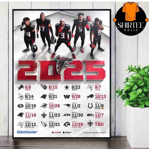 Atlanta Falcons Official 2025 NFL Schedule Season 2025-2026 Wall Decor Poster Canvas