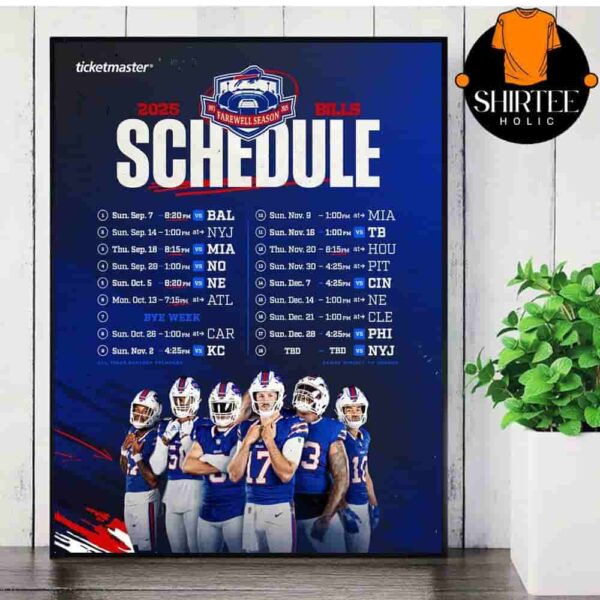 Buffalo Bills Official 2025 NFL Schedule Season 2025-2026 Wall Decor Poster Canvas