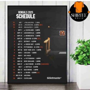 Cincinnati Bengals Official 2025 NFL Schedule Season 2025-2026 Wall Decor Poster Canvas