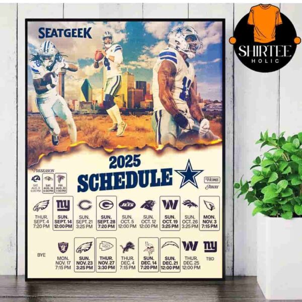 Dallas Cowboys Official 2025 NFL Schedule Season 2025-2026 Wall Decor Poster Canvas