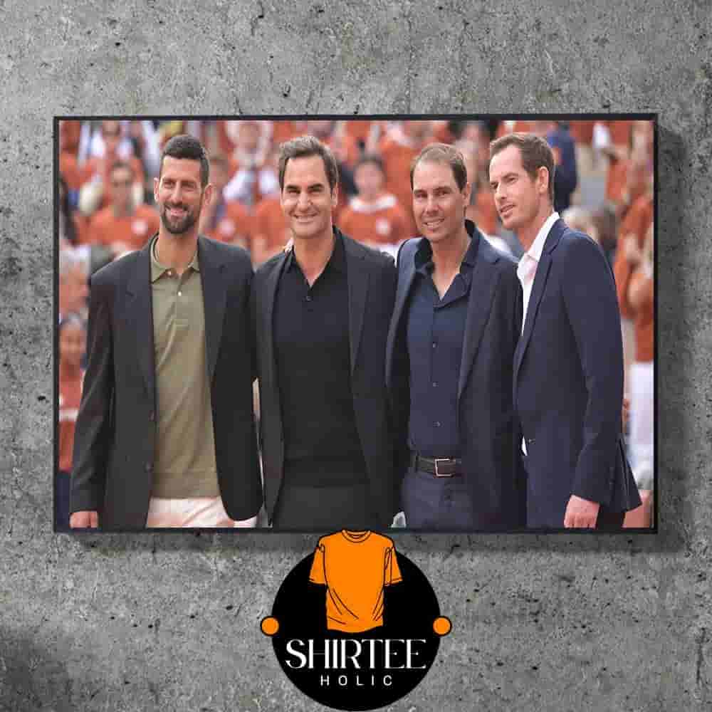 Four Tennis Legends Djokovic Federer Murray Nadal At Rafa Roland Garros Tribute Wall Decor Poster Canvas Four Tennis Legends Djokovic Federer Murray Nadal At Rafa Roland Garros Tribute Wall Decor Poster Canvas