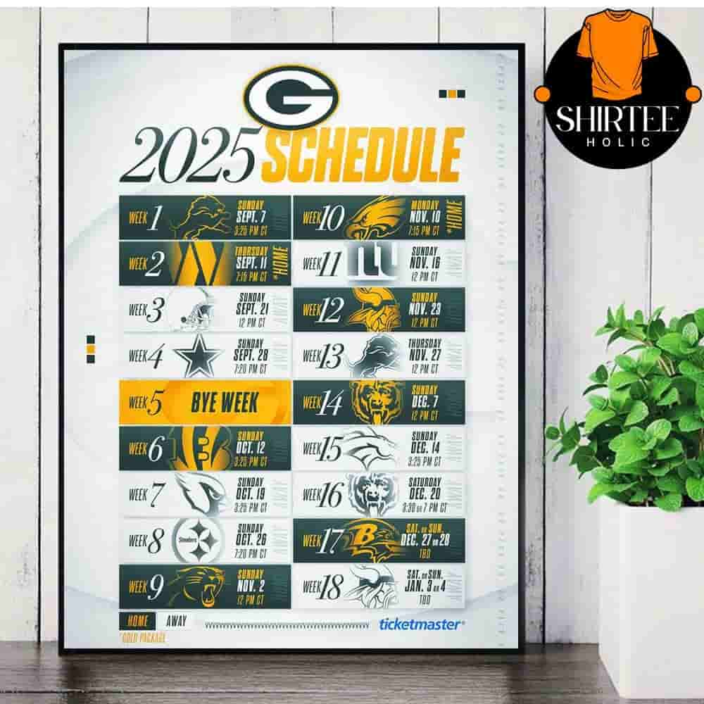 Green Bay Packers Official 2025 NFL Schedule Season 2025-2026 Wall Decor Poster Canvas Green Bay Packers Official 2025 NFL Schedule Season 2025-2026 Wall Decor Poster Canvas