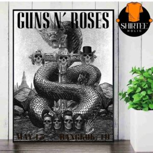 Guns N Roses World Tour 2025 Artwork Poster Black And White Edition At Bangkok TH On May 13th 2025 Wall Decor Poster Canvas