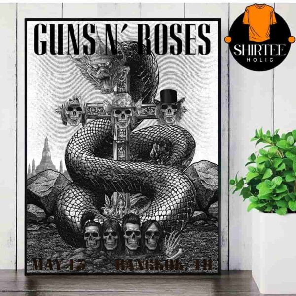 Guns N Roses World Tour 2025 Artwork Poster Black And White Edition At Bangkok TH On May 13th 2025 Wall Decor Poster Canvas