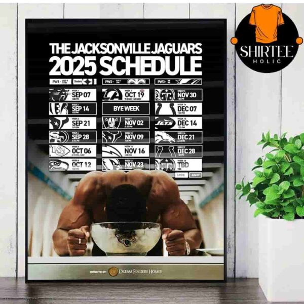 Jacksonville Jaguars Official 2025 NFL Schedule Season 2025-2026 Wall Decor Poster Canvas