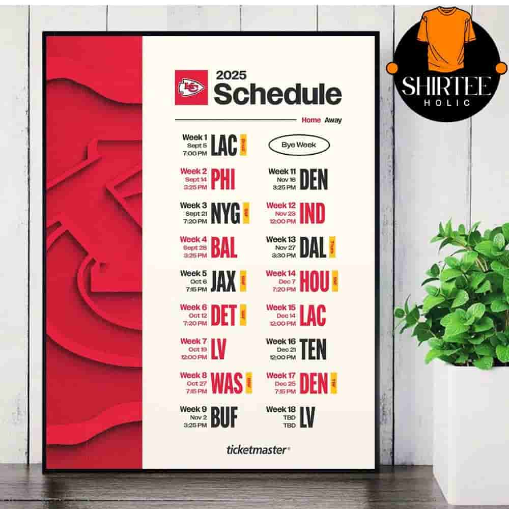 Kansas City Chiefs Official 2025 NFL Schedule Season 2025-2026 Wall Decor Poster Canvas Kansas City Chiefs Official 2025 NFL Schedule Season 2025-2026 Wall Decor Poster Canvas