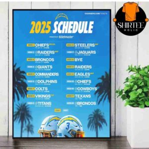 Los Angeles Chargers Official 2025 NFL Schedule Season 2025-2026 Wall Decor Poster Canvas
