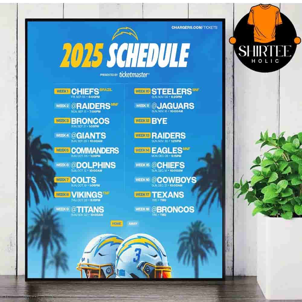 Los Angeles Chargers Official 2025 NFL Schedule Season 2025-2026 Wall Decor Poster Canvas Los Angeles Chargers Official 2025 NFL Schedule Season 2025-2026 Wall Decor Poster Canvas