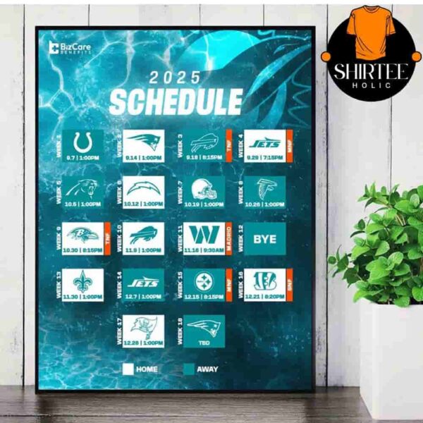 Miami Dolphins Official 2025 NFL Schedule Season 2025-2026 Wall Decor Poster Canvas