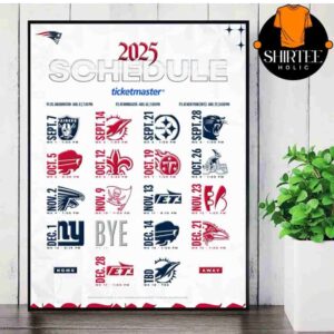 New England Patriots Official 2025 NFL Schedule Season 2025-2026 Wall Decor Poster Canvas