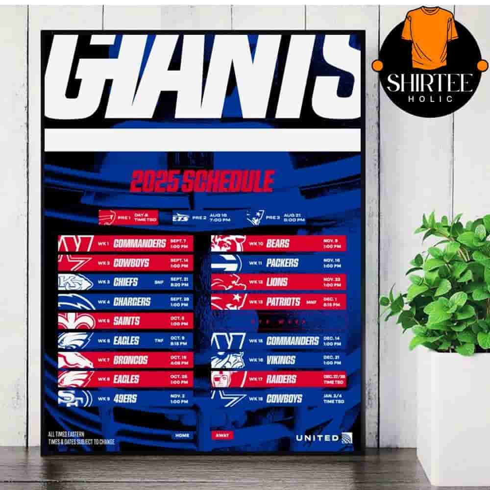 New York Giants Official 2025 NFL Schedule Season 2025-2026 Wall Decor Poster Canvas New York Giants Official 2025 NFL Schedule Season 2025-2026 Wall Decor Poster Canvas