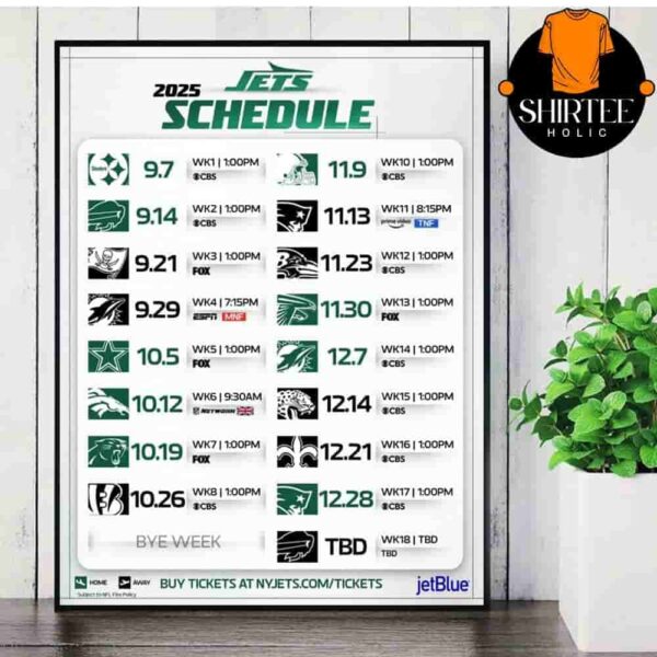 New York Jets Official 2025 NFL Schedule Season 2025-2026 Wall Decor Poster Canvas
