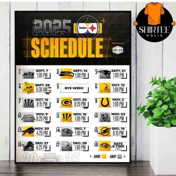 Pittsburgh Steelers Official 2025 NFL Schedule Season 2025-2026 Wall Decor Poster Canvas