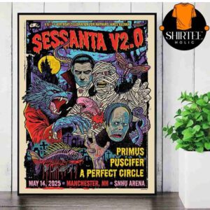 Sessanta Event Poster Primus Puscifer A Perfect Circle At Snhu Arena Manchester NH ON May 14th 2025 Wall Decor Poster Canvas