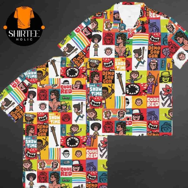 Stranger Things Cartoon Pattern Button Up Shirt For Men And Women Summer Vacation Hawaiian Shirt
