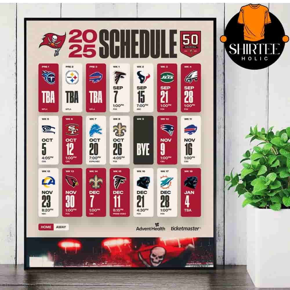 Tampa Bay Buccaneers Official 2025 NFL Schedule Season 2025-2026 Wall Decor Poster Canvas Tampa Bay Buccaneers Official 2025 NFL Schedule Season 2025-2026 Wall Decor Poster Canvas