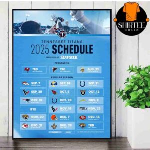 Tennessee Titans Official 2025 NFL Schedule Season 2025-2026 Wall Decor Poster Canvas