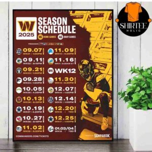 Washington Commanders Official 2025 NFL Schedule Season 2025-2026 Wall Decor Poster Canvas