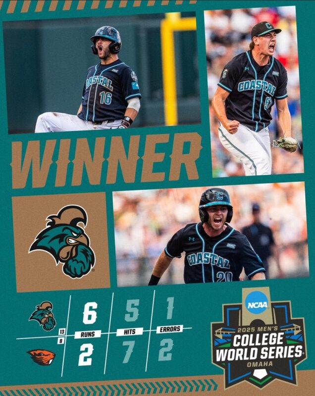 Coastal Carolina Baseball Advance To Semi Final MCWS 2025 Defeat Oregon State