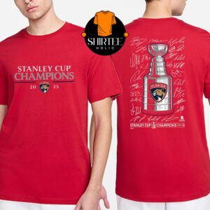 Florida Panthers Fanatics Red 2025 Stanley Cup Champions Signature Roster Two T-Shirt