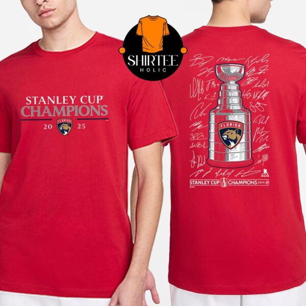 Florida Panthers Fanatics Red 2025 Stanley Cup Champions Signature Roster Two T-Shirt