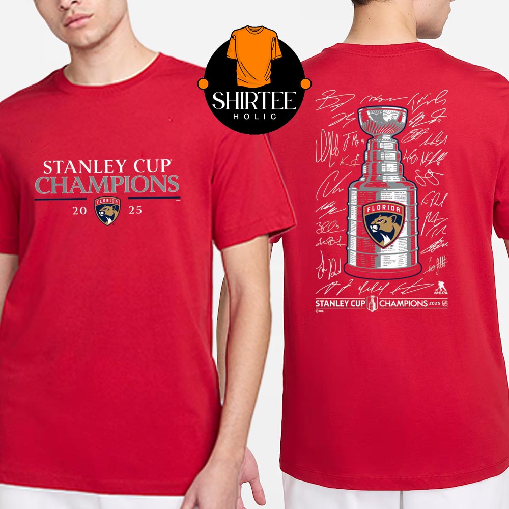 Florida Panthers Fanatics Red 2025 Stanley Cup Champions Signature Roster Two T-Shirt Florida Panthers Fanatics Red 2025 Stanley Cup Champions Signature Roster Two T-Shirt