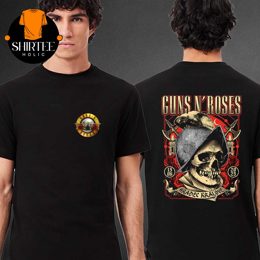 Gun N Roses Hradec Kralove Czechia 2025 Rock For People On June 15th Two Sided T-Shirt Gun N Roses Hradec Kralove Czechia 2025 Rock For People On June 15th Two Sided T-Shirt