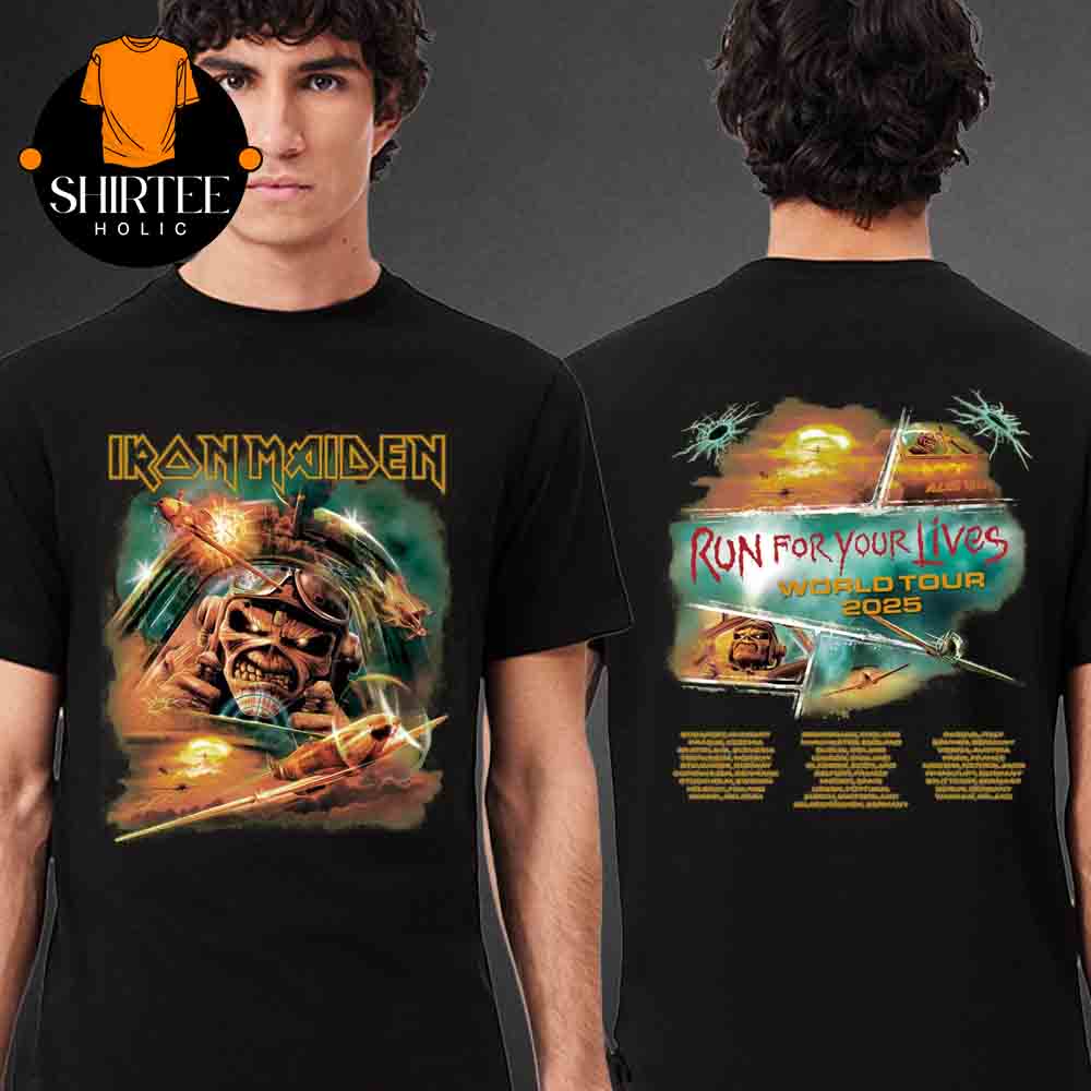 Iron Maiden Aces High 2025 Tour Dates Two Sided T-Shirt Iron Maiden Aces High 2025 Tour Dates Two Sided T-Shirt