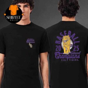 LSU Tigers Baseball National Champions 2025 NCAA Mens College World Series MCWS Mascot Overlay Two Sided T-Shirt