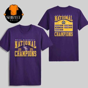 LSU Tigers Baseball National Champions 2025 NCAA Mens College World Series MCWS Schedule Two Sided T-Shirt