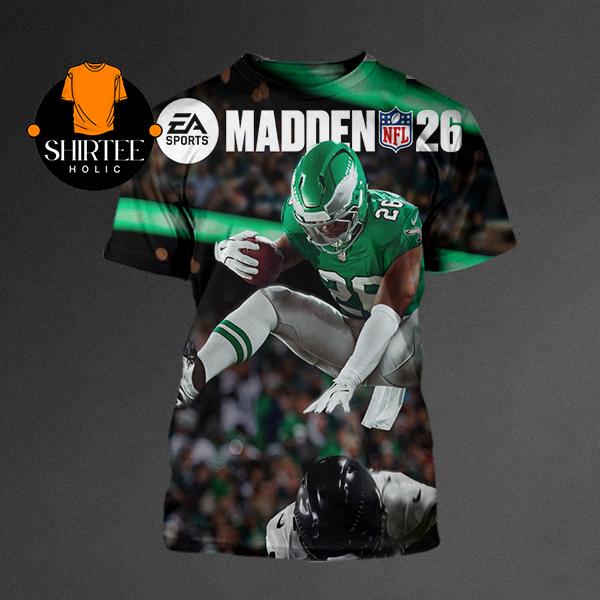 Madden NFL 26 Cover Saquon Barkley Reverse Hurdle Philadelphia Eagles All Over Print T Shirt