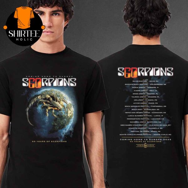 Scorpions European Tour 2025 Planet Rock 60 Years Of Scorpions Two Sided T-Shirt