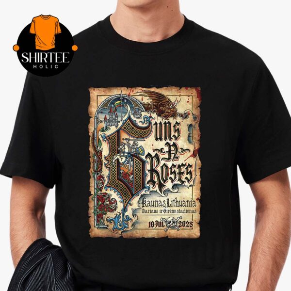 Guns N’ Roses Kaunas Lithuania 2025 Dariaus Ir Gireno Stadionas July 10th Vintage T-Shirt
