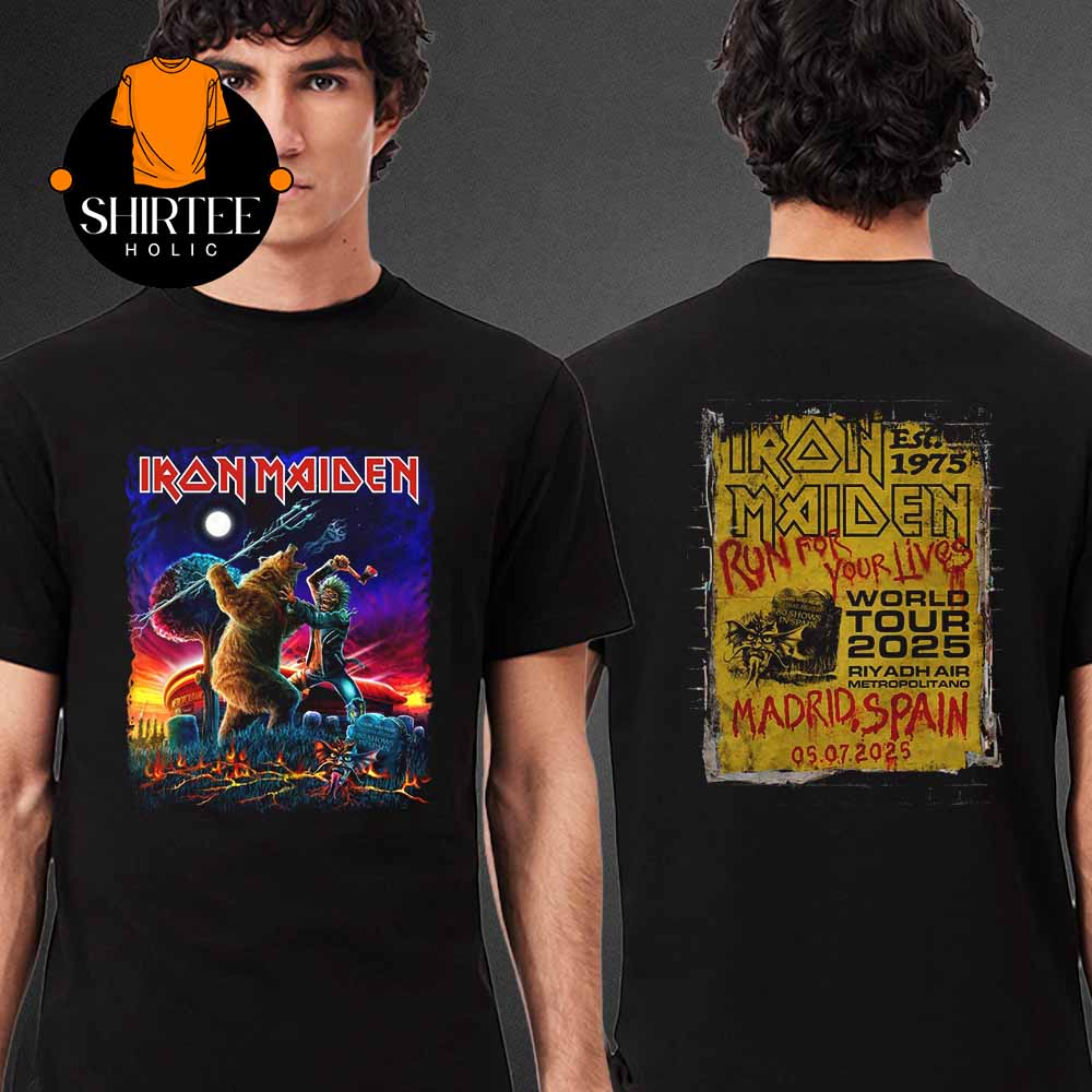 Iron Maiden Madrid 2025 Riyadh Air Metropolitano Spain On July 5th Two Sided T-Shirt Iron Maiden Madrid 2025 Riyadh Air Metropolitano Spain On July 5th Two Sided T-Shirt