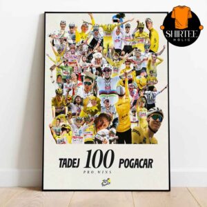 Tadej Pogacar 100th Career Win 2025 Tour De France Victory In The City Of 100 Towers Home Decor Poster Canvas