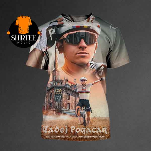Tadej Pogacar 100th Career Win Tour De France 2025 Victory In The City Of 100 Towers All Over Print T-Shirt Tadej Pogacar 100th Career Win Tour De France 2025 Victory In The City Of 100 Towers All Over Print T-Shirt