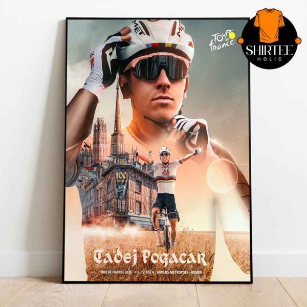 Tadej Pogacar 100th Career Win Tour De France 2025 Victory In The City Of 100 Towers Home Decor Poster Canvas